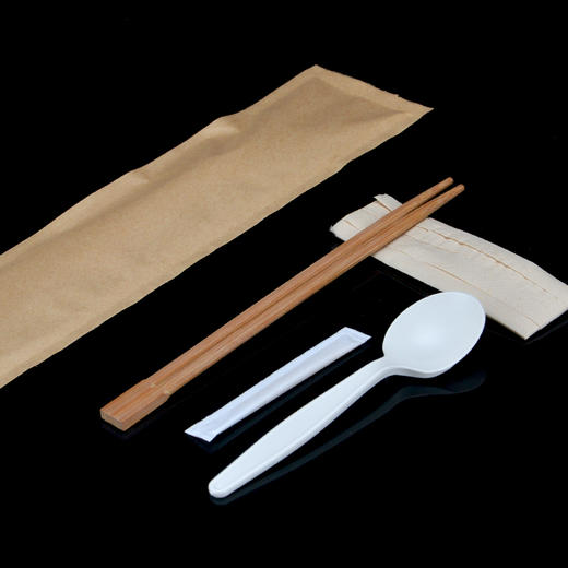 喇叭花一次性勺套装塑料勺纸巾西餐勺独立包装筷子四件套装定制 商品图6