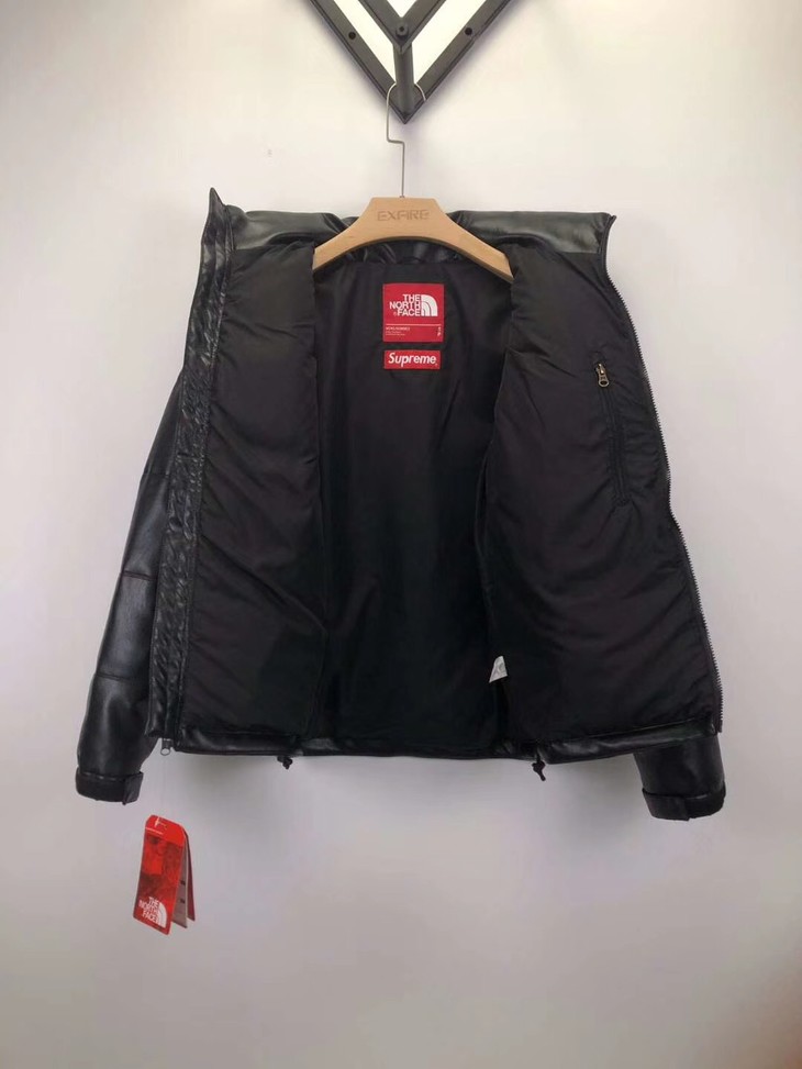 supreme北面联名立领皮款夹克羽绒服情侣款