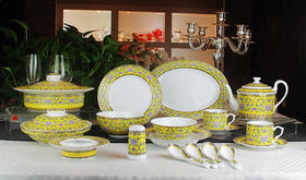 景德镇陶瓷 国瓷红叶 42头珐琅彩和谐盛世中餐具