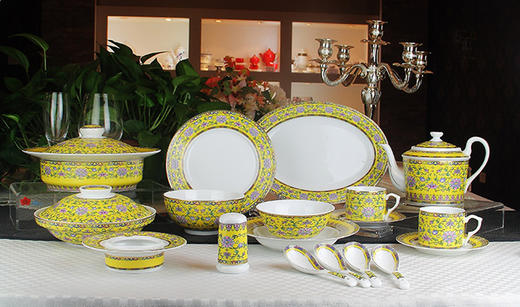 景德镇陶瓷 国瓷红叶 42头珐琅彩和谐盛世中餐具 商品图0