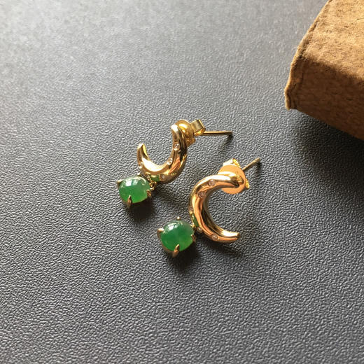 冰种阳绿翡翠耳钉18k黄金钻石镶嵌 商品图1