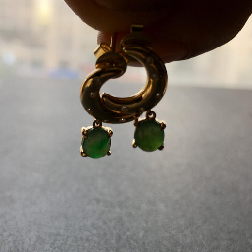 冰种阳绿翡翠耳钉18k黄金钻石镶嵌 商品图8