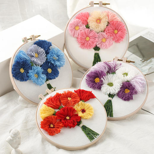 刺绣diy手工制作波斯菊材料包丝带绣创意成人初学苏绣布艺