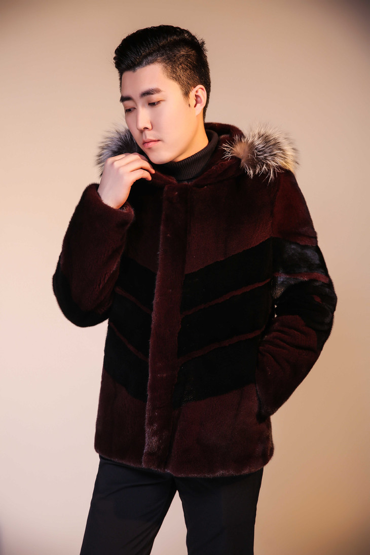 kc皮草男士狐狸帽檐可拆短款皮草外套yf001098