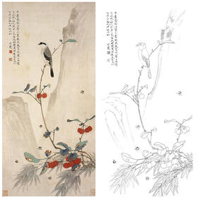 于非闇竖幅工笔花鸟白描底稿《伯劳图》-多种白描尺寸可选-YF46