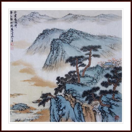 黄戈 -真迹-山水画《余霞散成绮，澄江静如练》 办公室  书房  客厅 商品图1