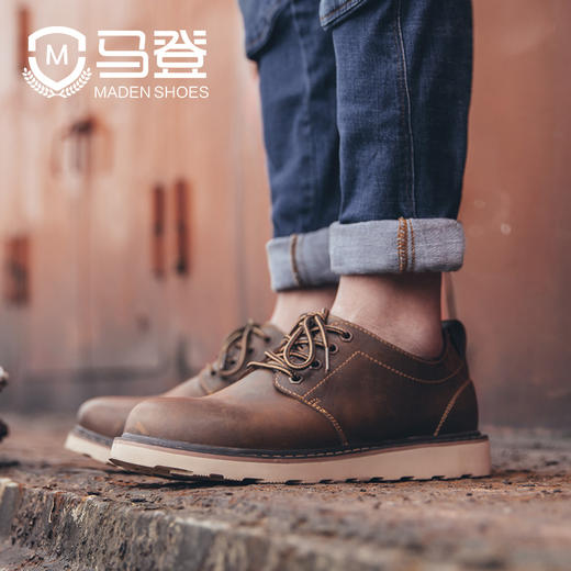 男鞋冬季2018新款男士大头休闲皮鞋韩版潮流英伦低帮工装马丁靴潮 商品图2