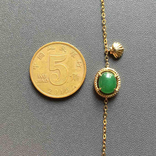 冰种阳绿翡翠蛋面手链18k黄金镶嵌 商品图3