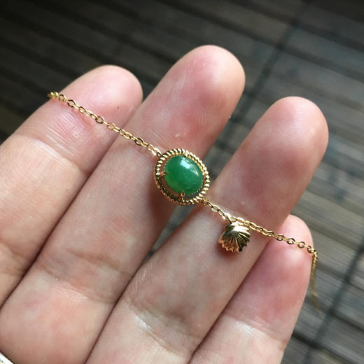 冰种阳绿翡翠蛋面手链18k黄金镶嵌 商品图5