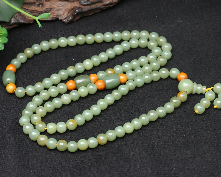 河磨玉佛珠项链