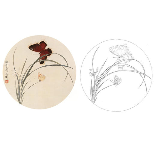 于非闇工笔花鸟白描底稿-圆形兰花小品-YF68 商品图0