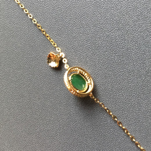 冰种阳绿翡翠蛋面手链18k黄金镶嵌 商品图6