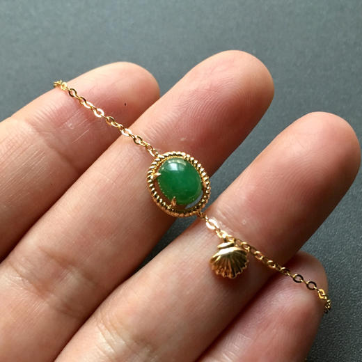 冰种阳绿翡翠蛋面手链18k黄金镶嵌 商品图4
