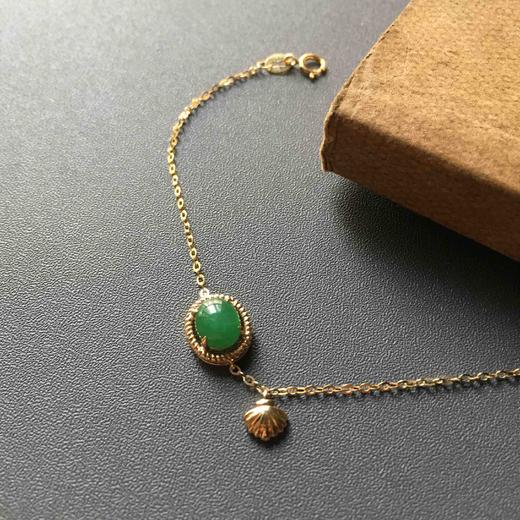 冰种阳绿翡翠蛋面手链18k黄金镶嵌 商品图0