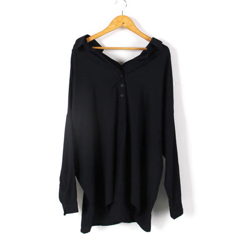 均码深蓝色v领露肩性感长袖衬衫女B63 商品图0