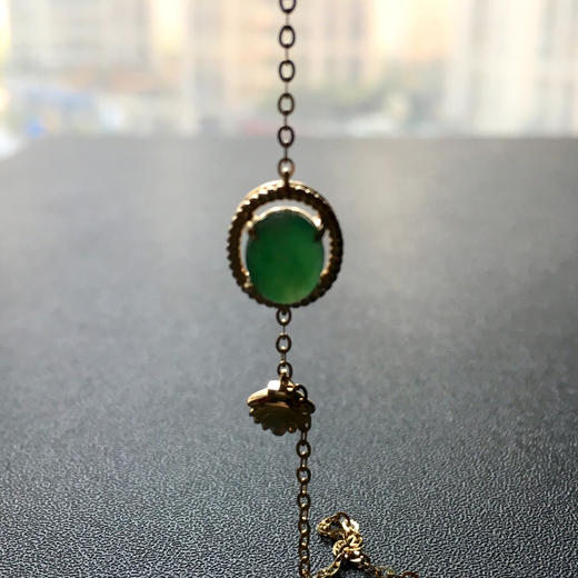 冰种阳绿翡翠蛋面手链18k黄金镶嵌 商品图7