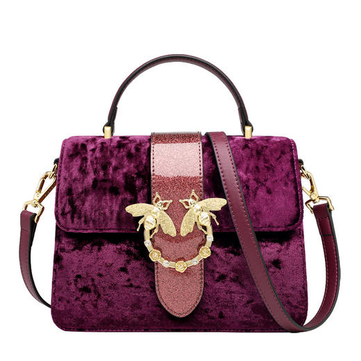 金狐狸天鹅绒凯莉单肩包货号b982032