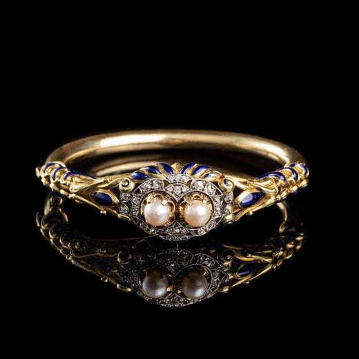 法国artnouveau风格珍珠珐琅彩金手镯