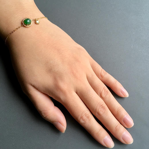 冰种阳绿翡翠蛋面手链18k黄金镶嵌 商品图8