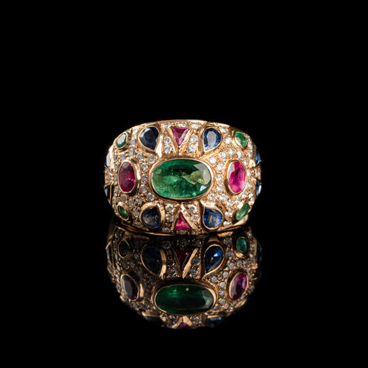 意大利古董四大宝石金戒指