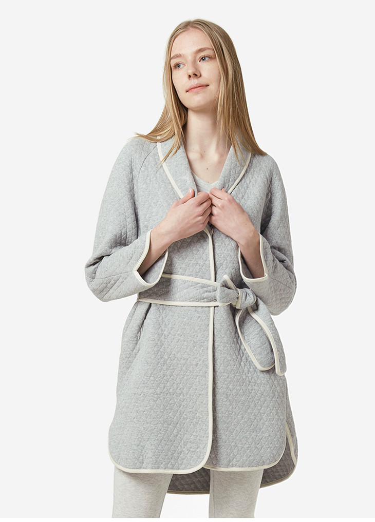 lasuntin云触觉系列青果领系带夹棉睡袍全棉居家加厚保暖家居服上