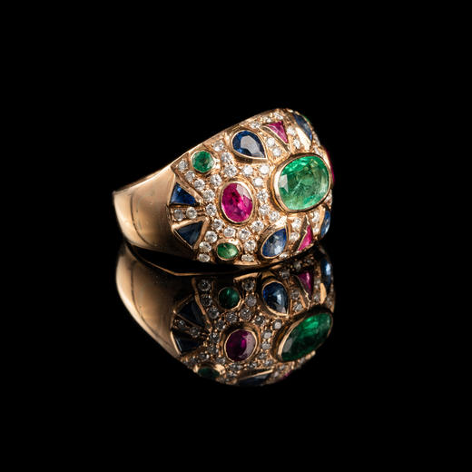 意大利古董四大宝石金戒指