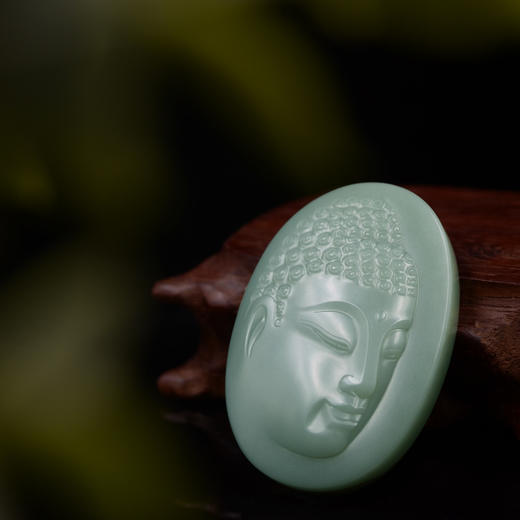 和田玉（碧玉-无结构粉绿）玉牌挂件--佛头对牌 商品图2