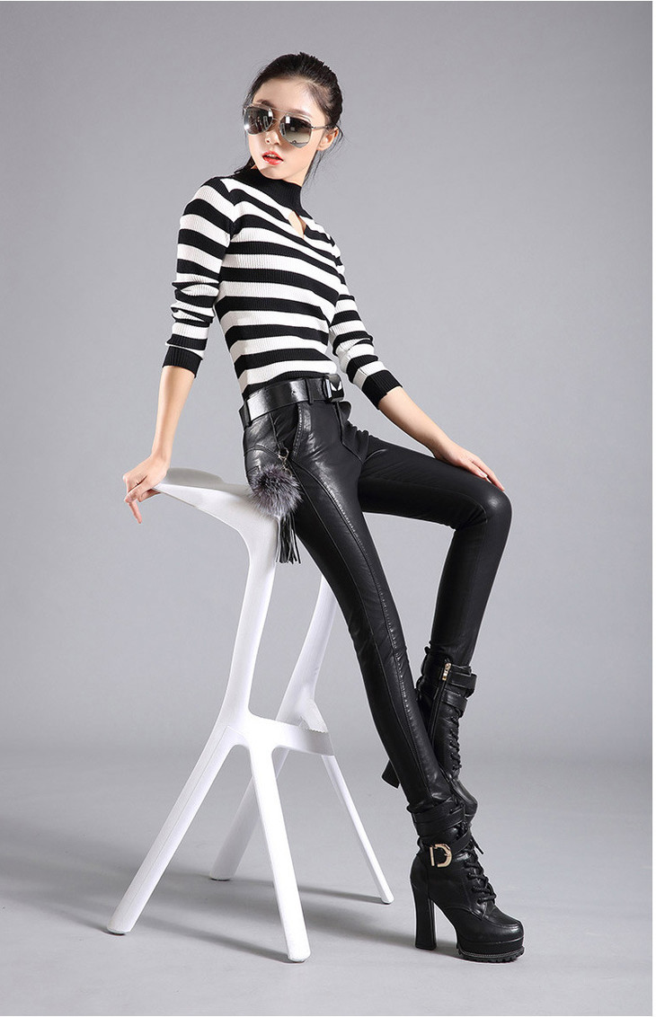110下架皮裤女2018新款外穿高腰紧身pu皮加绒秋冬款显瘦小脚裤配皮带l