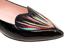 sheme   新中式女士手工刺绣平底浅口单鞋  黑色