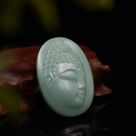 和田玉（碧玉-无结构粉绿）玉牌挂件--佛头对牌 商品图1