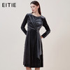 EITIE爱特爱品牌女装冬季圆领拉链修身中腰丝绒连衣裙5807557 商品缩略图0