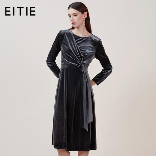 EITIE爱特爱品牌女装冬季圆领拉链修身中腰丝绒连衣裙5807557 商品图0