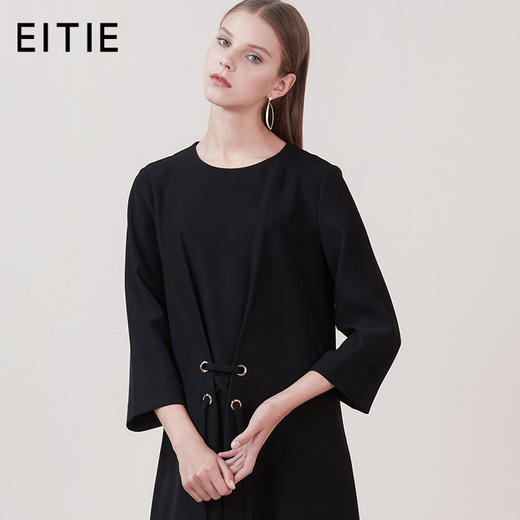EITIE爱特爱品牌女装冬季新款宽松休闲七分袖圆领黑色衫5813513 商品图0