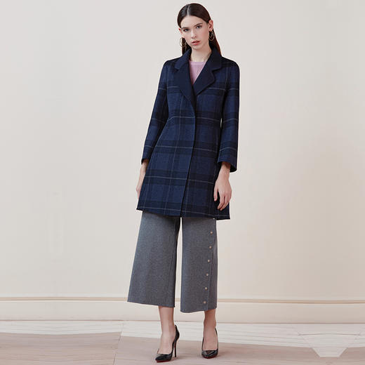 EITIE爱特爱品牌女装冬季修身暗扣格子羊毛呢外套中长款5814516 商品图1