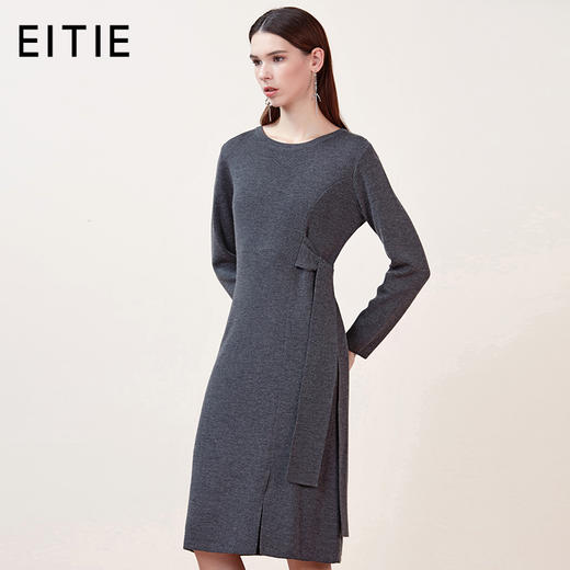 EITIE爱特爱品牌女装冬季修身圆领羊毛中长款毛织连衣裙5801514 商品图1