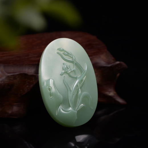 和田玉（碧玉-无结构粉绿）玉牌--空谷幽兰 商品图2
