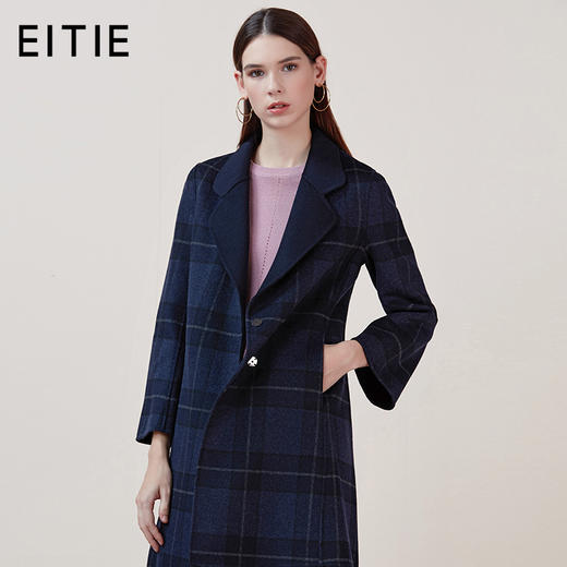 EITIE爱特爱品牌女装冬季修身暗扣格子羊毛呢外套中长款5814516 商品图0