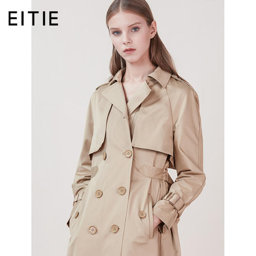 EITIE爱特爱品牌女装冬季修身双排扣拼接风衣女中长款5804504 商品图0