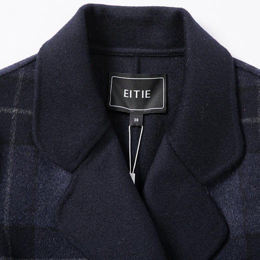 EITIE爱特爱品牌女装冬季修身暗扣格子羊毛呢外套中长款5814516 商品图4