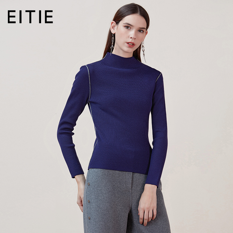 EITIE爱特爱品牌女装冬季修身OL风格长袖纯色针织衫女5801511