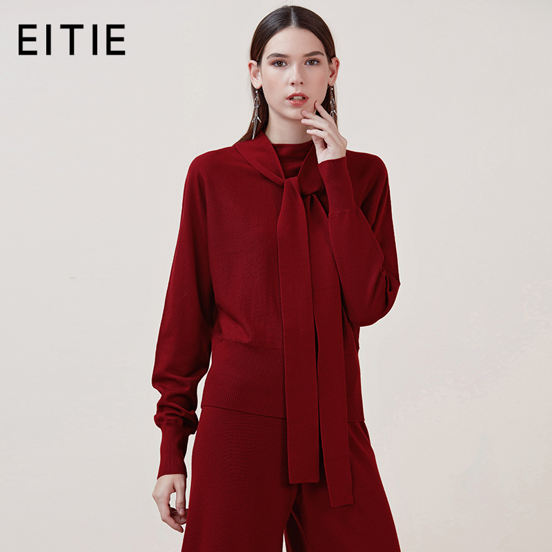 EITIE爱特爱品牌女装冬季时尚休闲领口领结羊毛针织衫女5801513