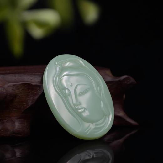 和田玉（碧玉-无结构粉绿）玉牌--观音 商品图1