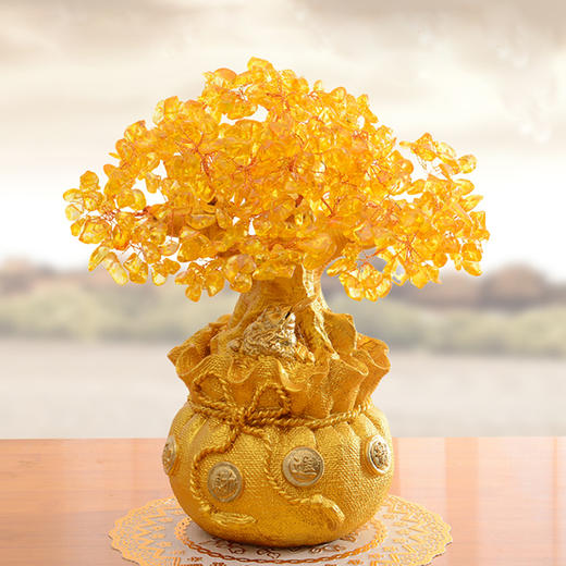 聚财纳福金财宝袋摇钱树摆件