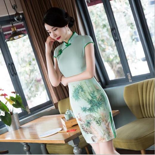 七夕特惠款数量有限tjcw3120青竹复古短款旗袍裙tzw