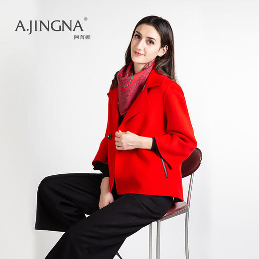【抄底价不退换】阿菁娜新年红澳洲羊毛双面呢短款外套A23C107036 商品图2
