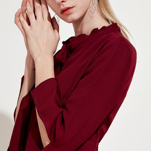 EITIE爱特爱品牌女装春季新款领口蝴蝶结拉链中腰连衣裙中裙A1907045 商品图2