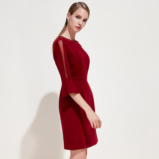 EITIE爱特爱品牌女装春季新款时尚修身高腰圆领连衣裙中裙A1907039 商品图6