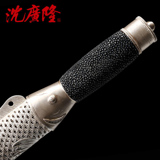 纯银鱼肠剑 沈州作品 龙泉短剑 龙泉沈广隆宝剑 沈广隆剑铺 高档礼品短剑 sgl-7001 未开刃 商品图2