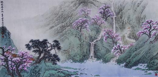 黄戈 -真迹-山水画《桃花春水流》  客厅 商品图1