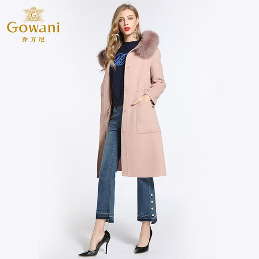 【绵羊毛】乔万尼冬高端定制直筒狐狸毛领双面羊毛呢大衣外套女长款EB4A038 商品图2